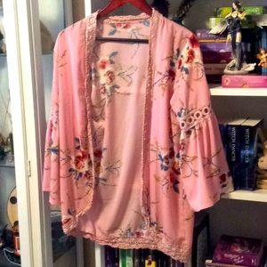 Pink floral open-front jacket